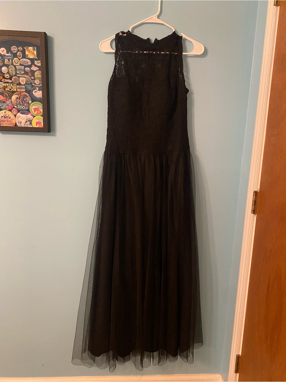 Bill Levkoff Black Lace and Tulle Maxi Dress
